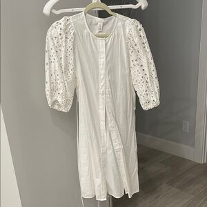 H&M White Long Sleeve Eyelet Dress